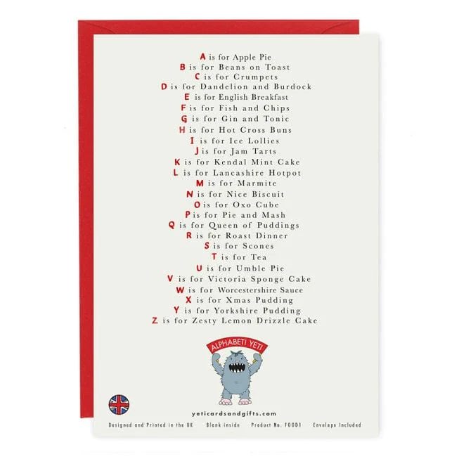 A Very English Alphabet 'Food & Drink' Greeting Card - Image 2