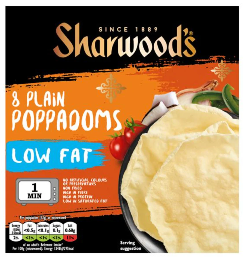 Sharwoods Poppadoms Low Fat 8pk